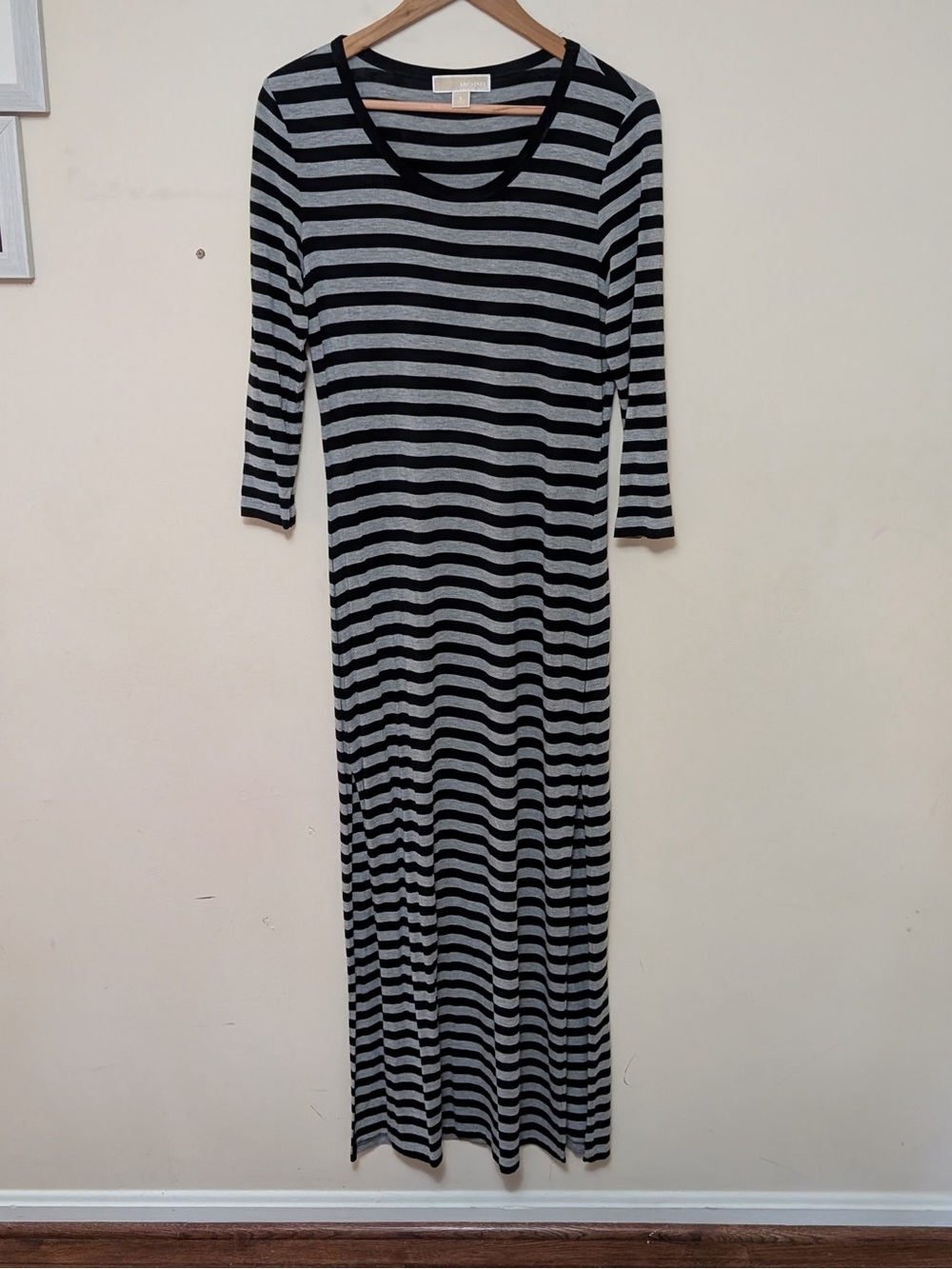 Michael Kors Black & Gray Striped Maxi Dress